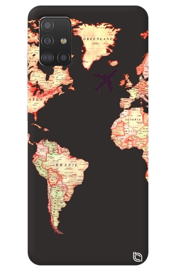 Samsung A51 Black Color Premium Velvet World Map Patterned Silicone Phone Case