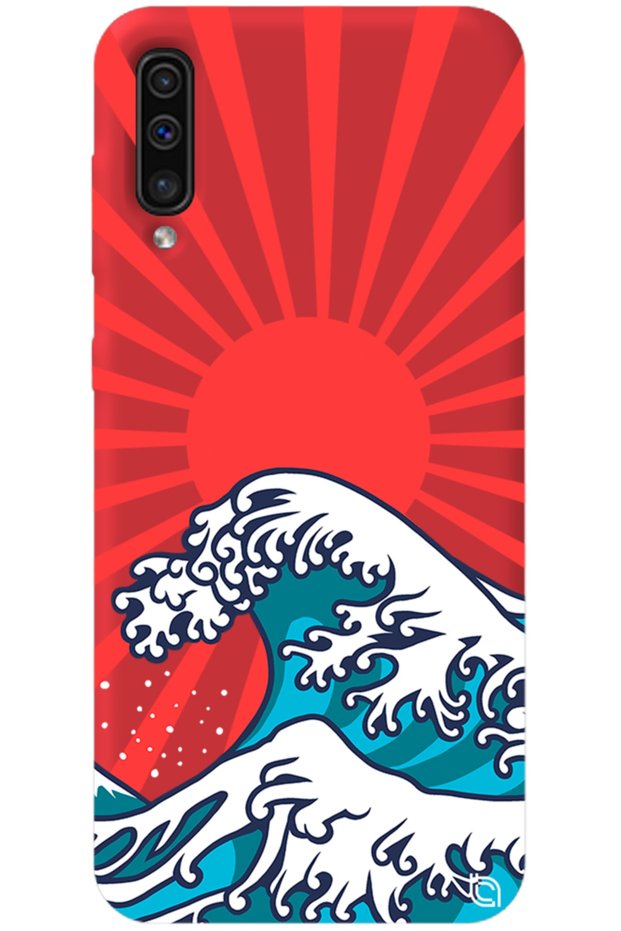 Samsung Galaxy A70 Red Color Premium Velvet Japanese Patterned Silicone Phone Case