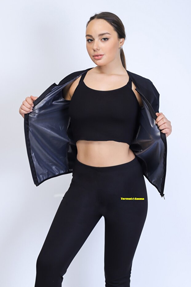 Black Women's Thermal Suit Zippered Top and Tights Set