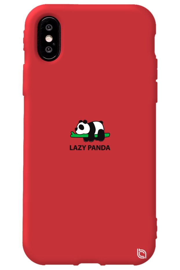 iPhone XS Compatible Red Color Premium Velvet Panda Patterned Silicone Phone Case