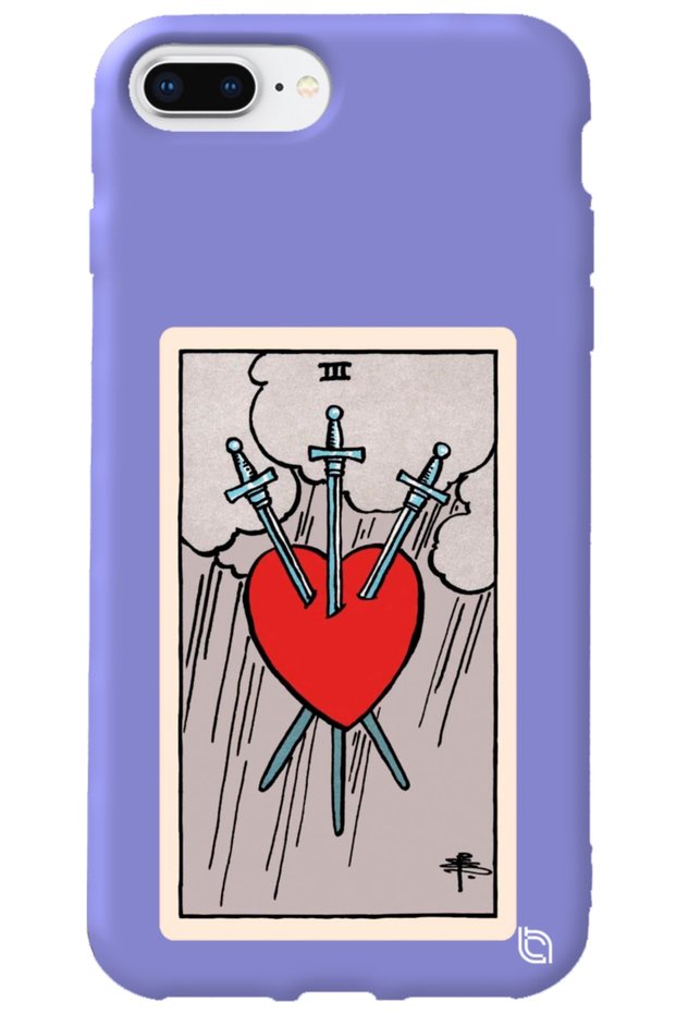 iPhone 7 Plus Lilac Color Premium Velvet Inside Tarot Heart Patterned Silicone Phone Case