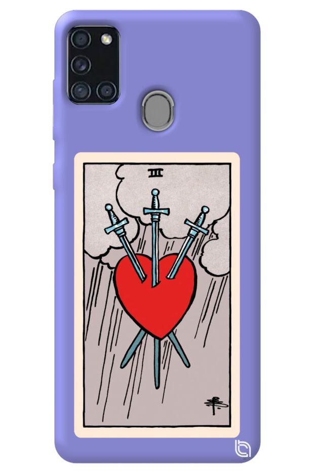 Samsung A21S Lilac Color Premium Velvet Inside Tarot Heart Patterned Silicone Phone Case