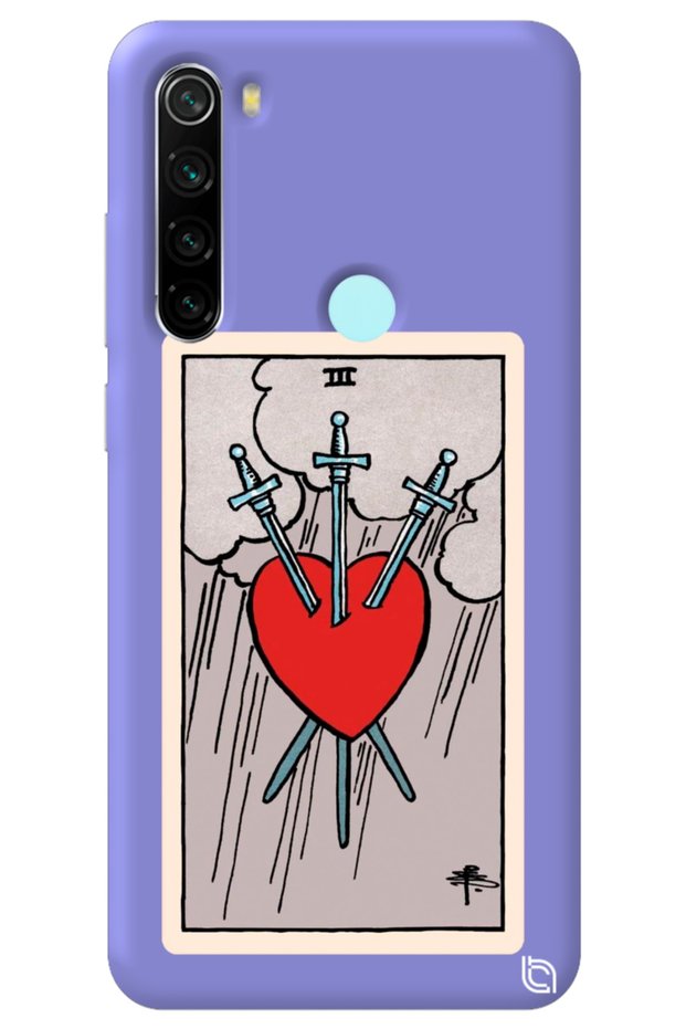 Xiaomi Redmi Note 8 Lilac Color Premium Velvet Inside Tarot Heart Patterned Silicone Phone Case