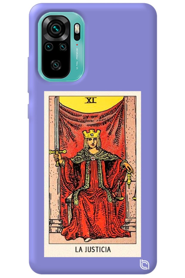Xiaomi Redmi Note 10S Lilac Color Premium Velvet Inside Tarot Justice Patterned Silicone Phone Case