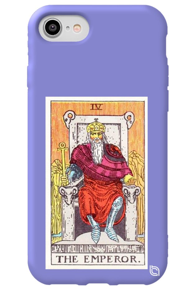 iPhone 8 Lilac Premium Velvet Inside Tarot Emperor Patterned Silicone Phone Case