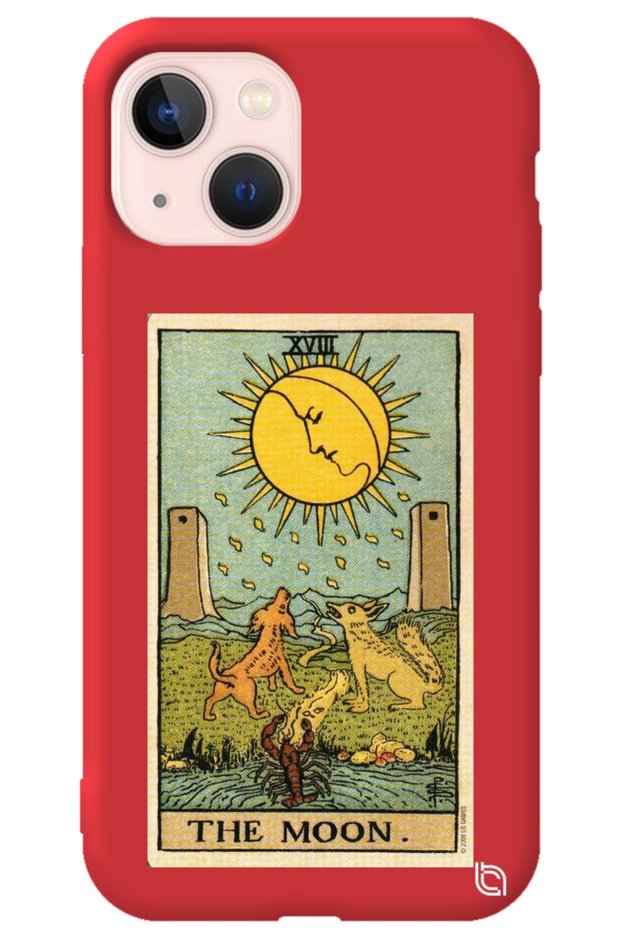 iPhone 13 Red Premium Velvet Inside Tarot Moon Patterned Silicone Phone Case