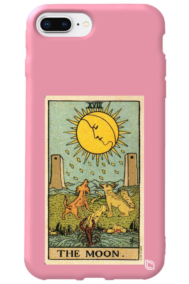 iPhone 7 Plus Pink Premium Velvet Inside Tarot Moon Patterned Silicone Phone Case