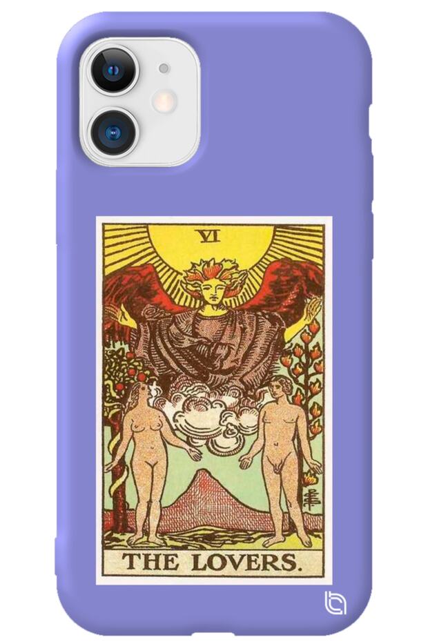 iPhone 12 Lilac Premium Velvet Inside Tarot Lovers Patterned Silicone Phone Case