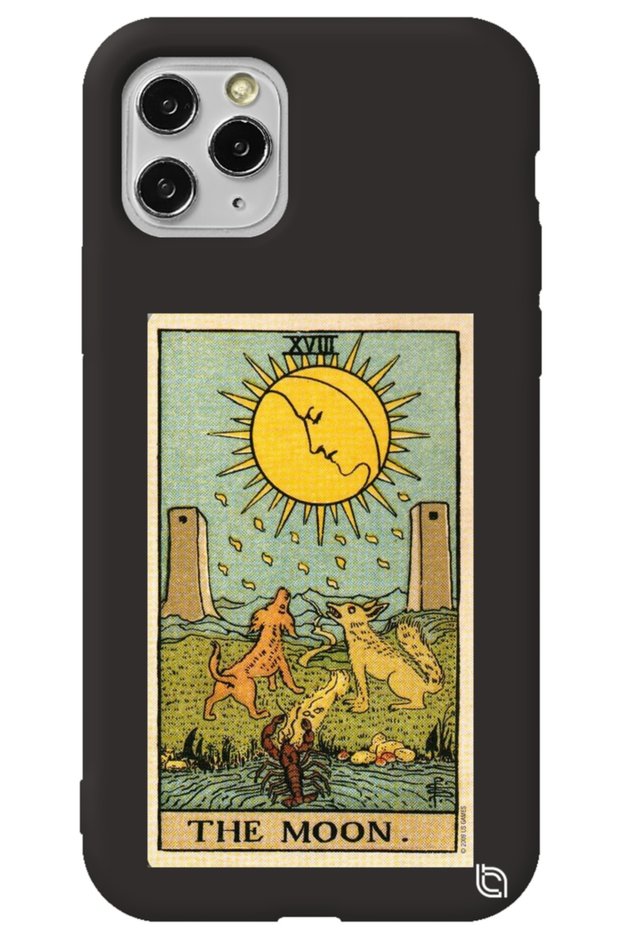 iPhone 11 Pro Max Black Premium Velvet Inside Tarot Moon Patterned Silicone Phone Case