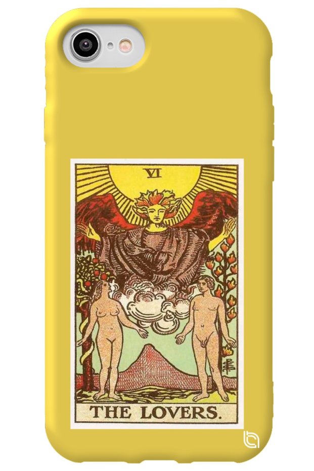 iPhone 7 Yellow Premium Velvet Inside Tarot Lovers Patterned Silicone Phone Case