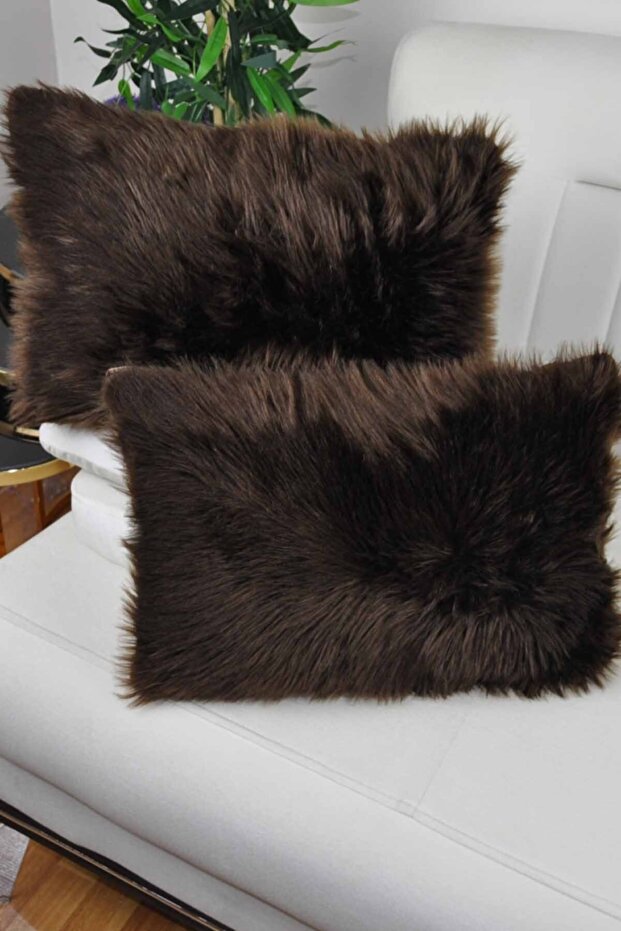 غطاء وسادة قطيفة مستطيل - بني - 2