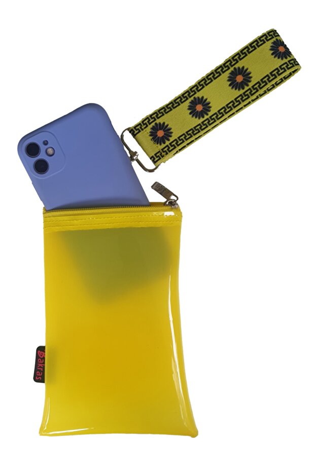 Yellow Semi-Transparent Multi-Purpose Phone Bag with Daisy Holding Handle