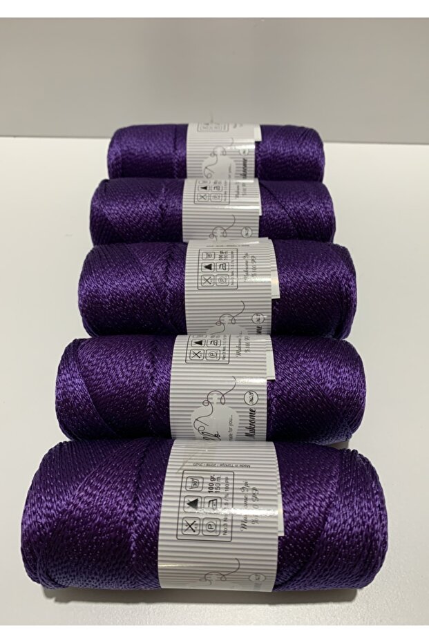 (1 ADET) Polyester 100gr Makrome Supla Ipi 150 Mt 2mm Mor Supla Ve Çanta Ipi.tığ No3 - 1