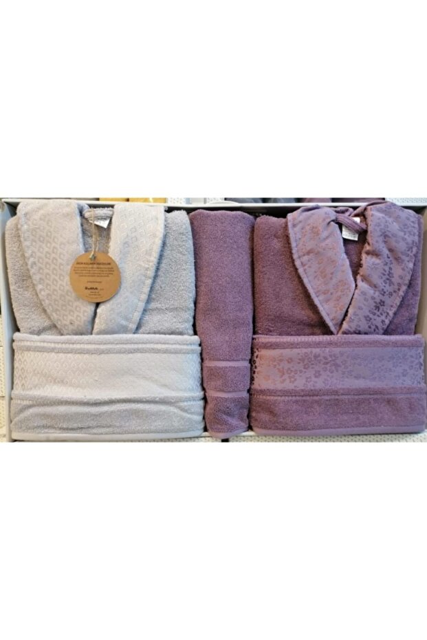 Camellia Happy Family Set Bathrobe Set Gray - Plum