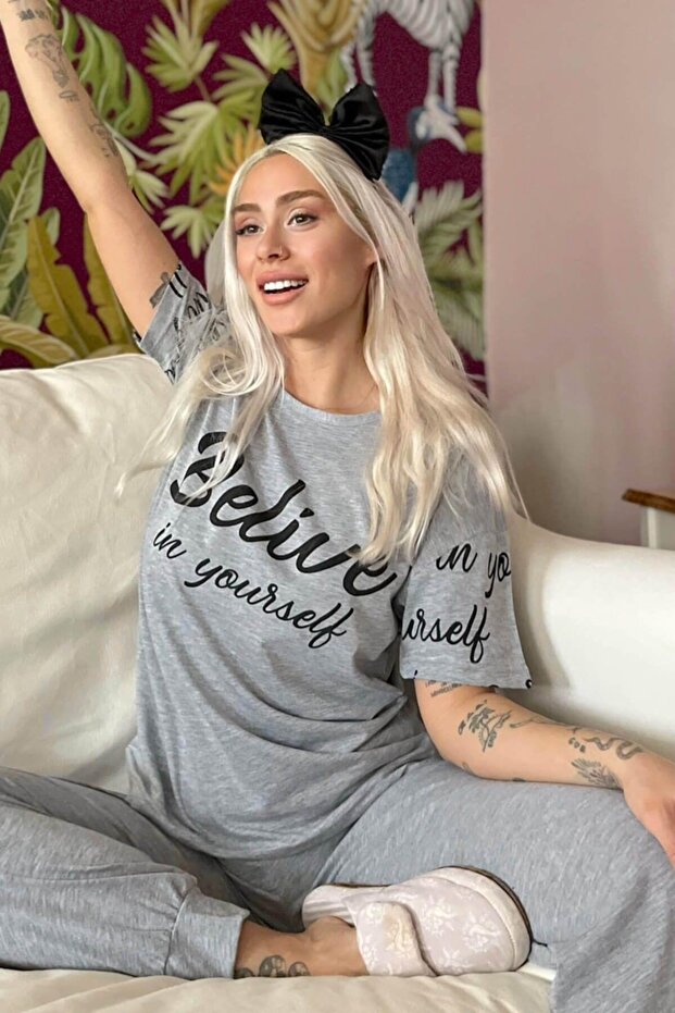 Believe Printed Short Sleeve Women's Pajama Set