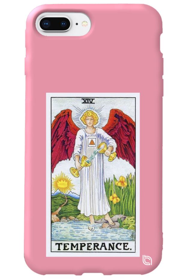 iPhone 8 Plus Pink Premium Velvet Inside Tarot Balance Patterned Silicone Phone Case