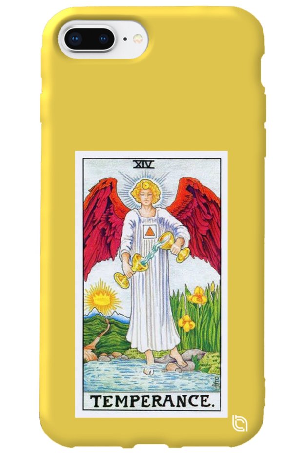 iPhone 8 Plus Yellow Premium Velvet Inside Tarot Balance Patterned Silicone Phone Case