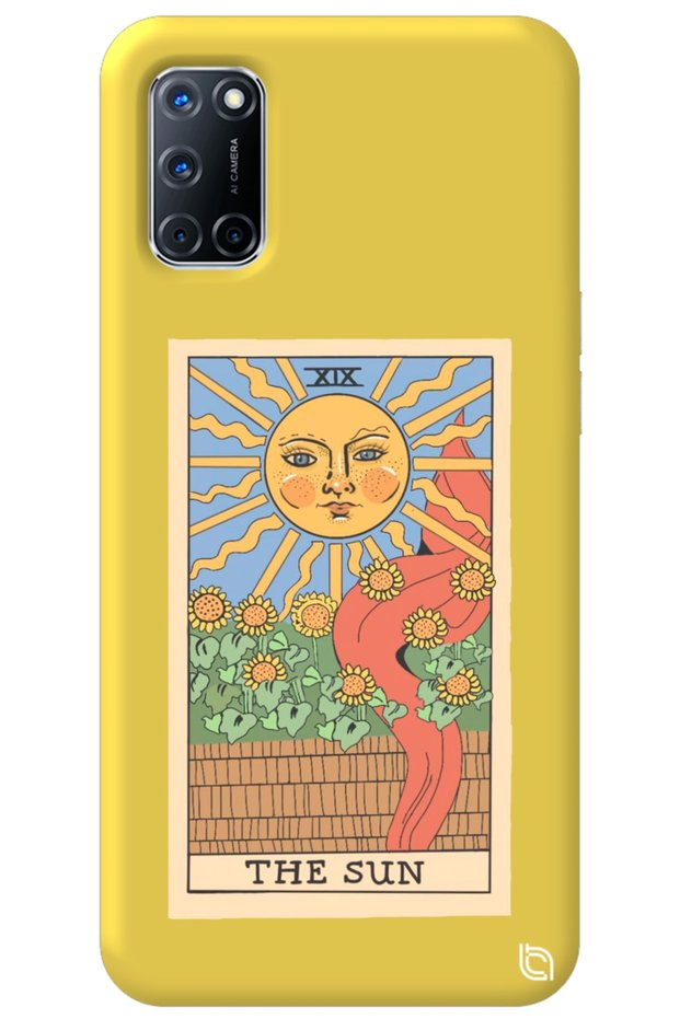 Oppo A72 Yellow Premium Velvet Inside Tarot Sun Patterned Silicone Phone Case