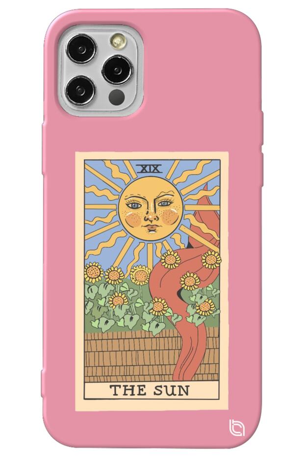 iPhone 13 Pro Pink Premium Velvet Inside Tarot Sun Patterned Silicone Phone Case