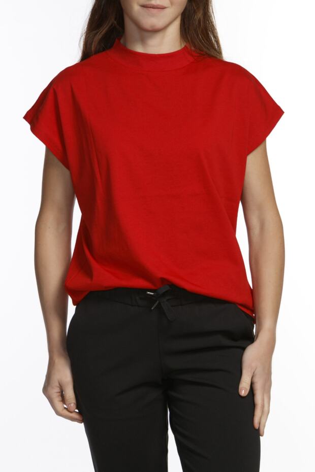 Cate Dik Yaka (MOCK NECK) Basic Kırmızı T-shirt - 1