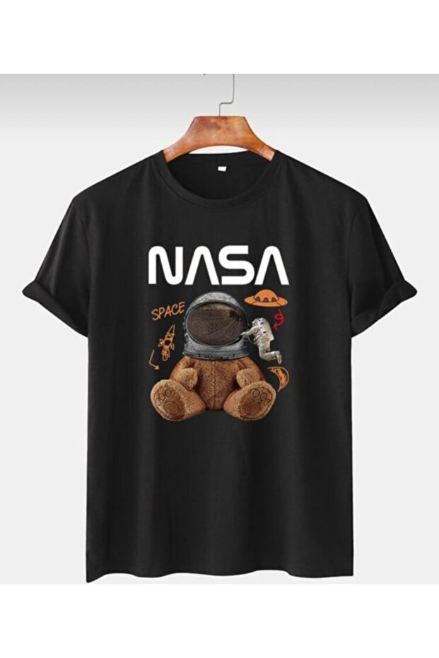 Oversize Unisex Black Nasa Bear Tshirt