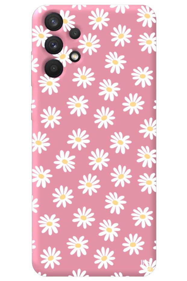 Samsung A32 Pink Color Premium Velvet Daisy Patterned Silicone Phone Case