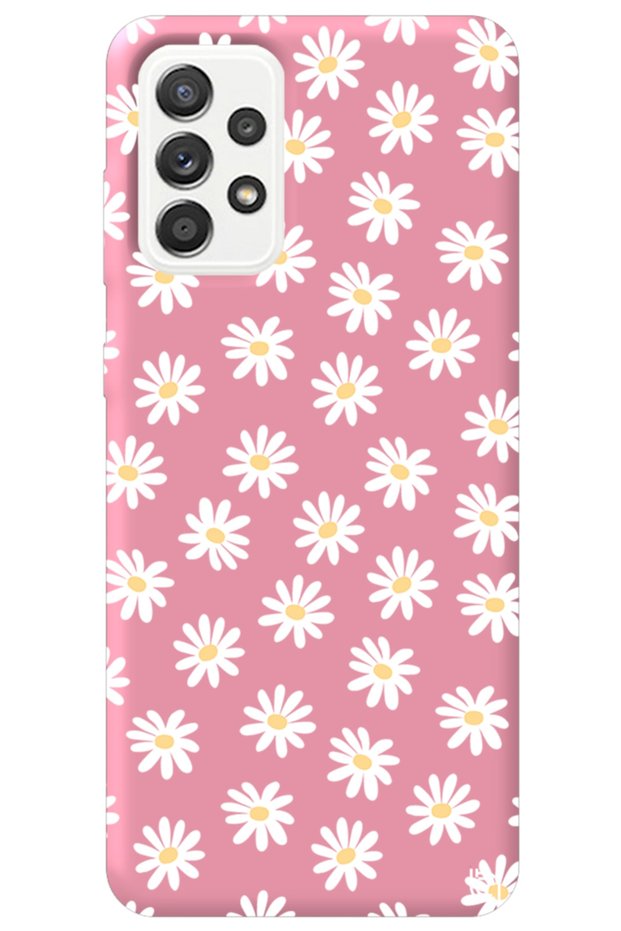 Samsung Galaxy A52 Pink Color Premium Velvet Daisy Patterned Silicone Phone Case