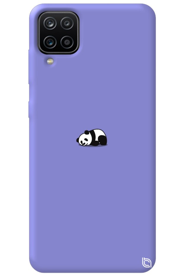 Samsung Galaxy A12 Lilac Color Premium Velvet Panda Patterned Silicone Phone Case