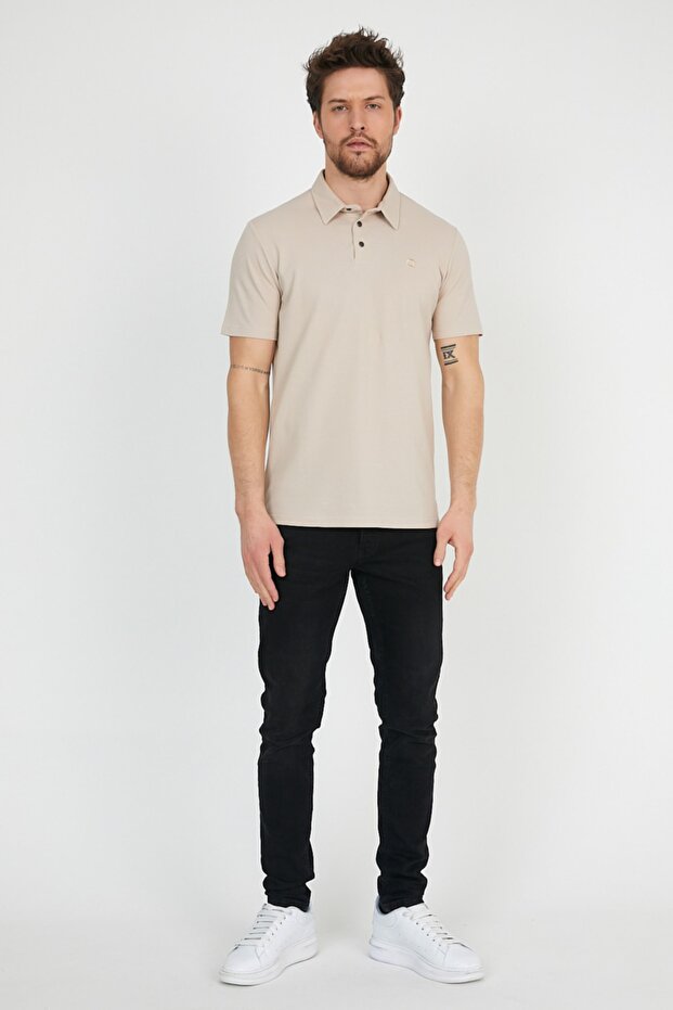 Ανδρικό μπλουζάκι Basic Polo Neck Solid Comfort Beige - 3