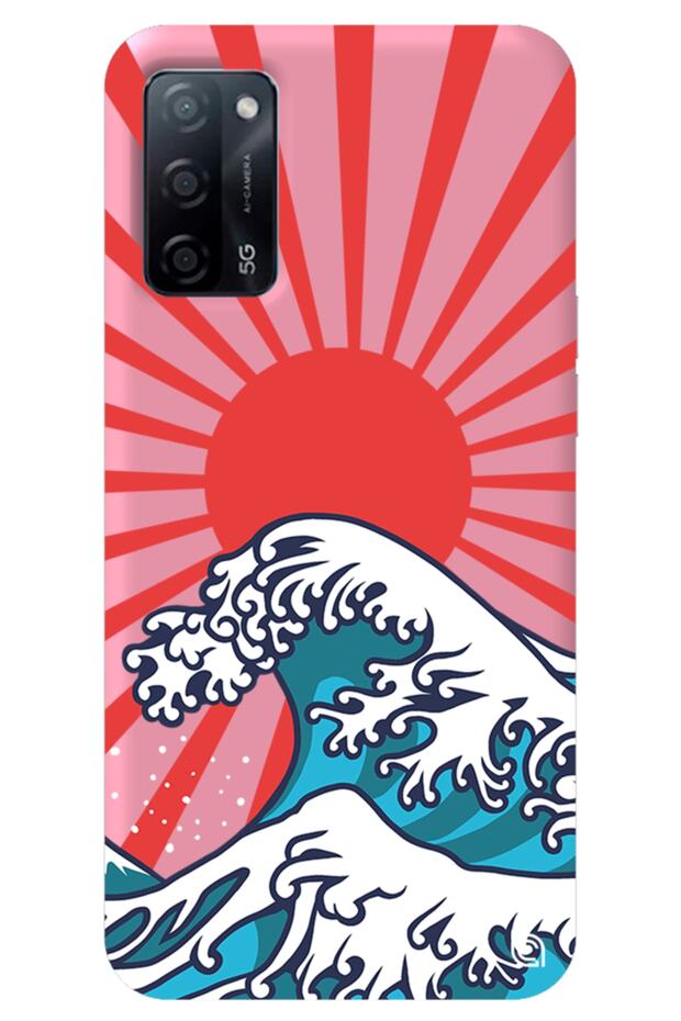 Oppo A52 Pink Color Premium Velvet Inside Japanese Patterned Silicone Phone Case