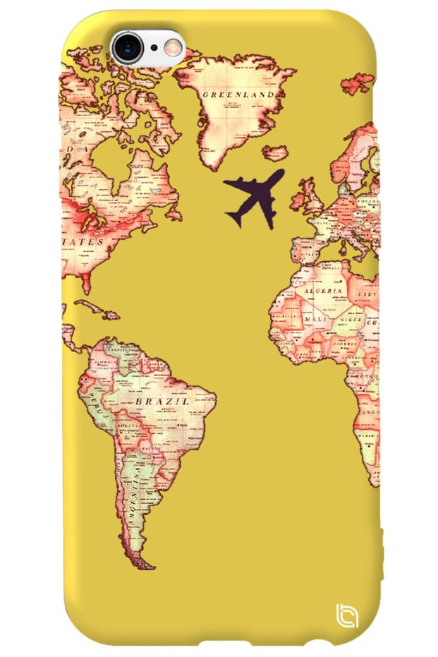 iPhone 6 Plus Yellow Color Premium Velvet World Map Patterned Silicone Phone Case