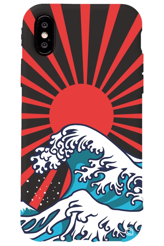 iPhone XS Black Color Premium Velvet Japanese Patterned Silicone Phone Case