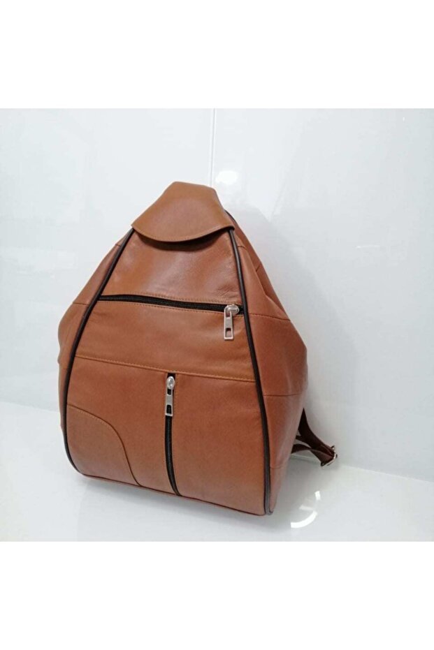 حقيبة ظهر نسائية من الجلد باللون البني، محفظة جلدية صغيرة