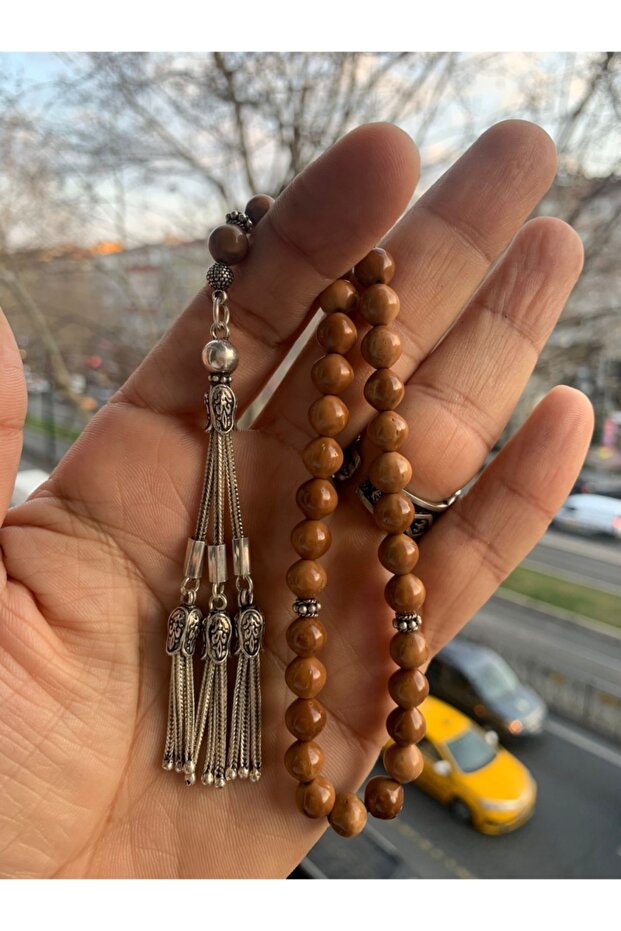 Wooden Kuka Stone Prayer Beads with Silver Tassels