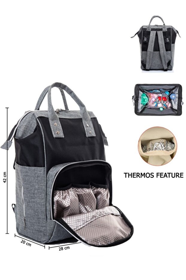 حقيبة ظهر رمادية مع ترمس - 5