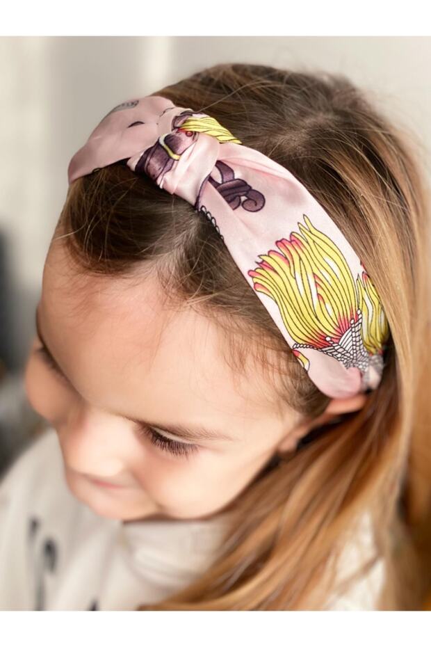 Satin Knotted Wide Scarf Scarf Chain Patterned Crown Women's Children's Crown Pink