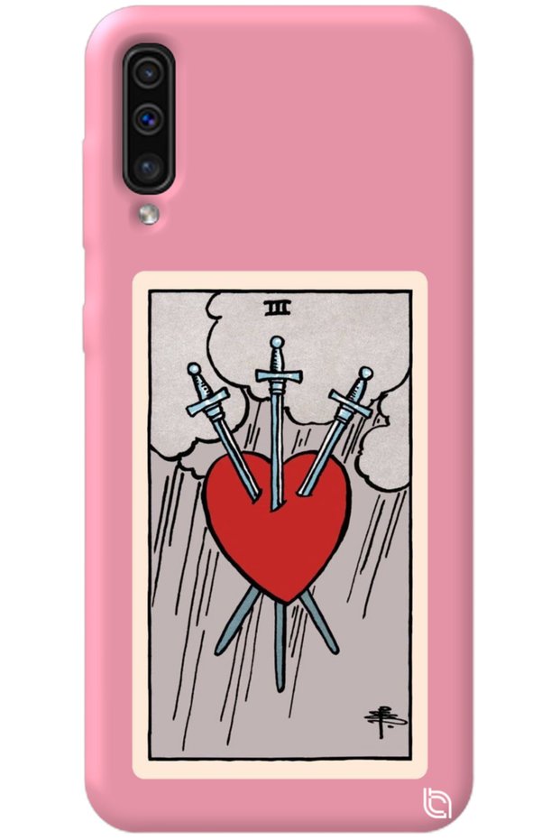 Silicone Phone Case for Samsung Galaxy A70 Pink Color Premium Inside Velvet Tarot Heart Pattern