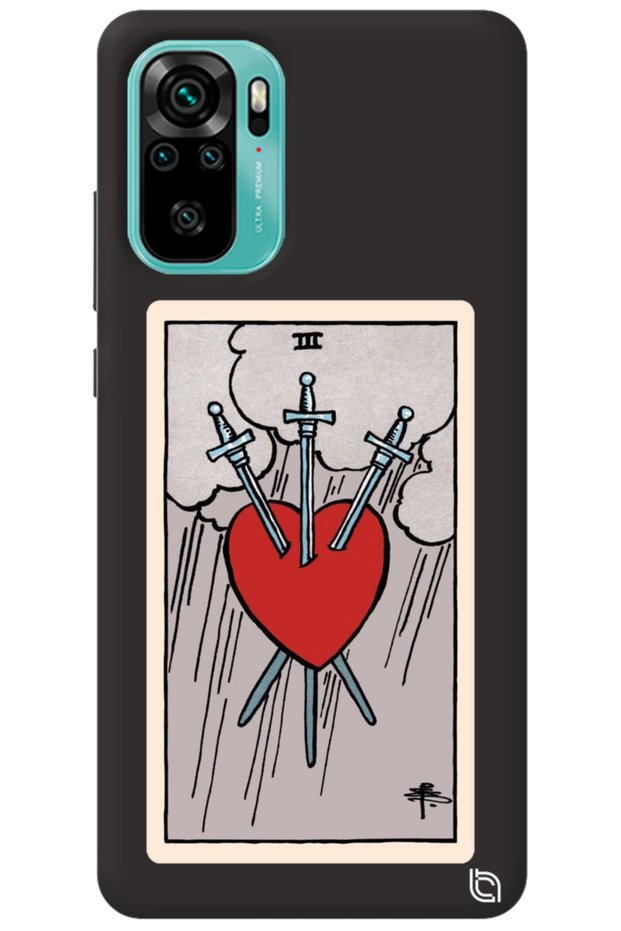 Xiaomi Redmi Note 10 Black Color Premium Velvet Inside Tarot Heart Patterned Silicone Phone Case