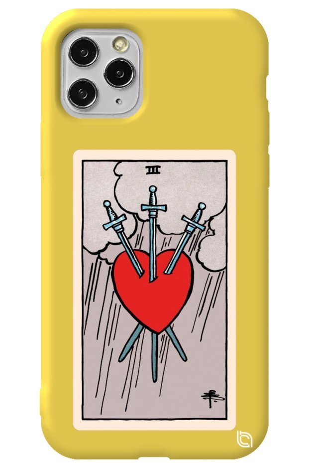 Iphone 11 Pro Max Yellow Color Premium Silicone Phone Case with Velvet Tarot Heart Pattern Inside