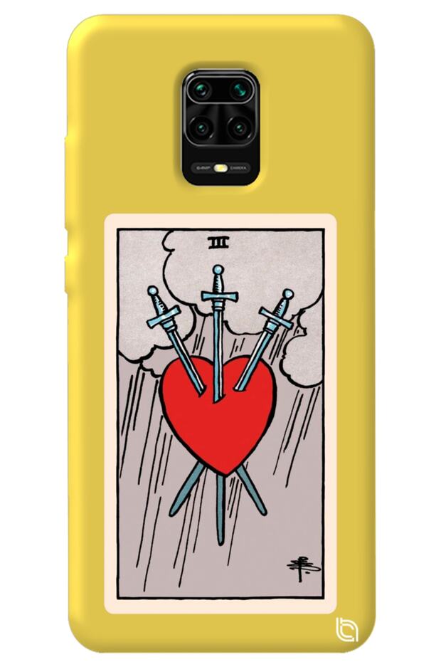 Xiaomi Redmi Note 9 Pro Yellow Color Premium Inside Velvet Tarot Heart Patterned Silicone Phone Case