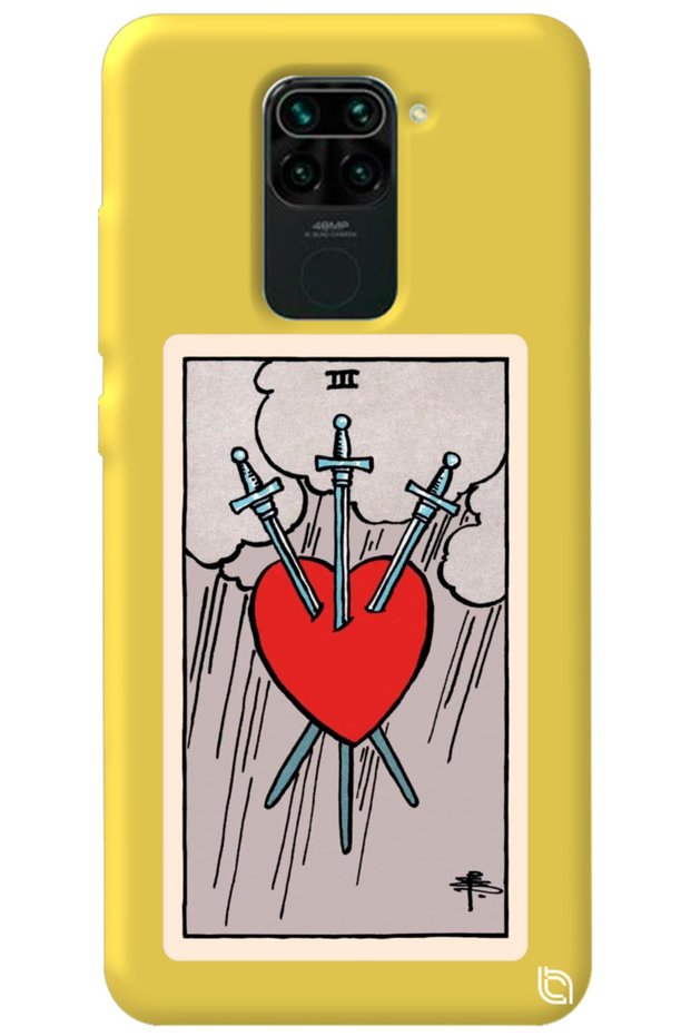 Xiaomi Redmi Note 9 Yellow Color Premium Inside Velvet Tarot Heart Patterned Silicone Phone Case