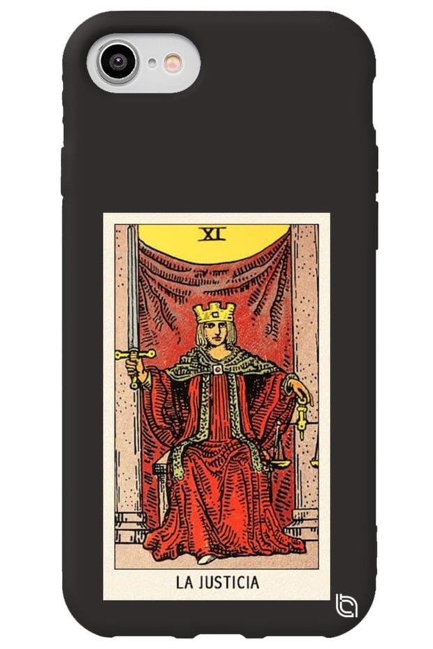iPhone 7 Black Color Premium Velvet Inside Tarot Justice Patterned Silicone Phone Case