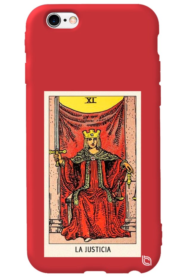 iPhone 6 6S Red Color Premium Velvet Inside Tarot Justice Patterned Silicone Phone Case