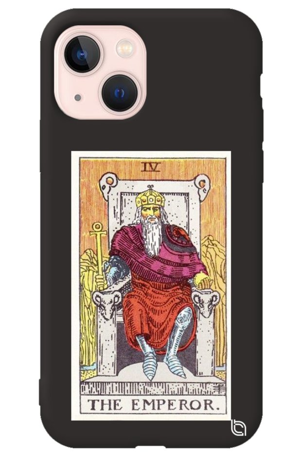 iPhone 13 Black Premium Velvet Inside Tarot Emperor Patterned Silicone Phone Case