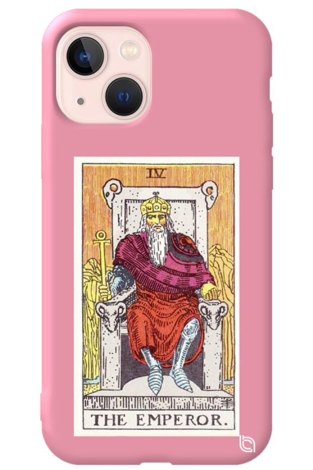 iPhone 13 Pink Premium Velvet Inside Tarot Emperor Patterned Silicone Phone Case