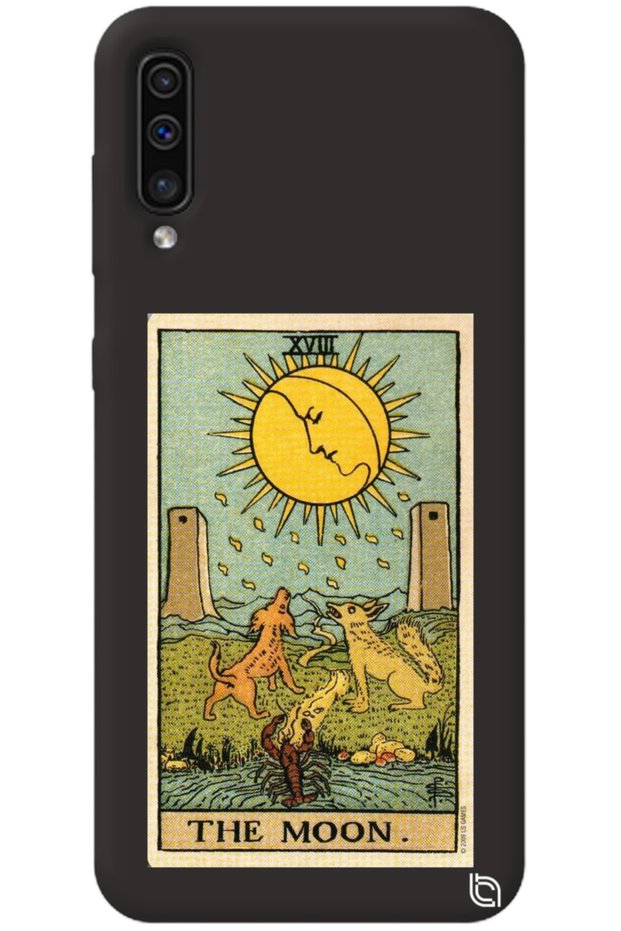 Silicone Phone Case for Samsung Galaxy A70 Black Premium Inside Velvet Tarot Moon Pattern