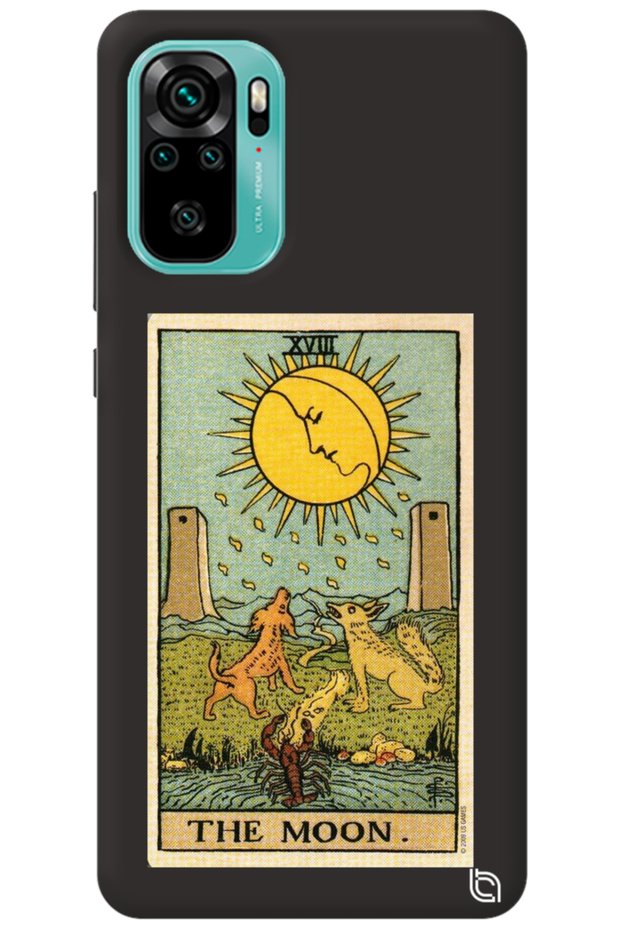 Xiaomi Redmi Note 10S Black Premium Velvet Inside Tarot Moon Patterned Silicone Phone Case