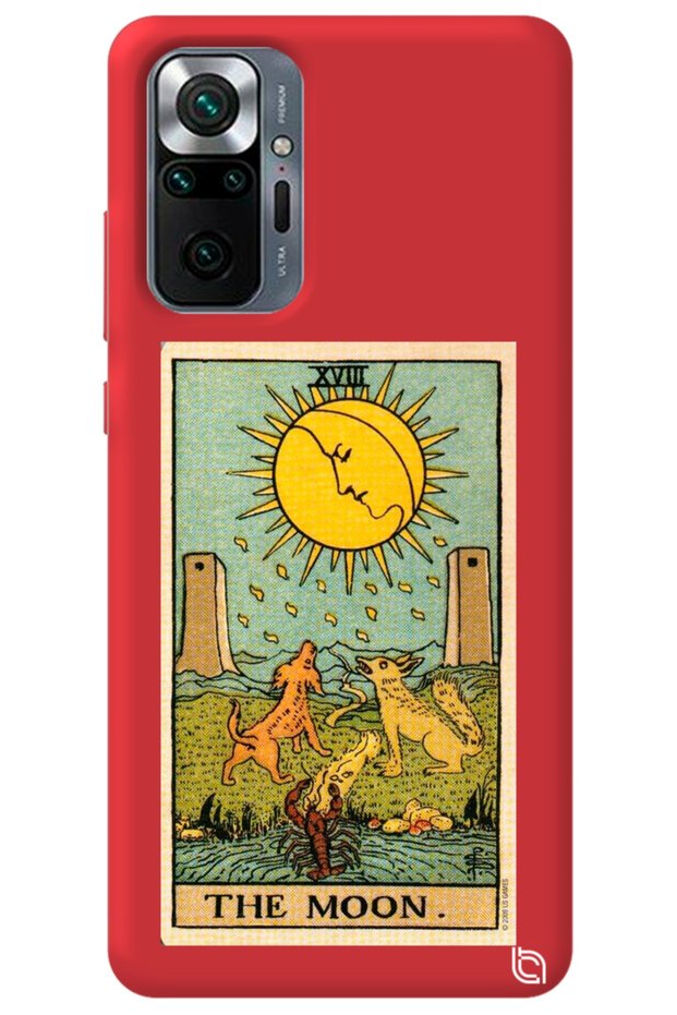Xiaomi Redmi Note 10 Pro Red Premium Velvet Inside Tarot Moon Patterned Silicone Phone Case