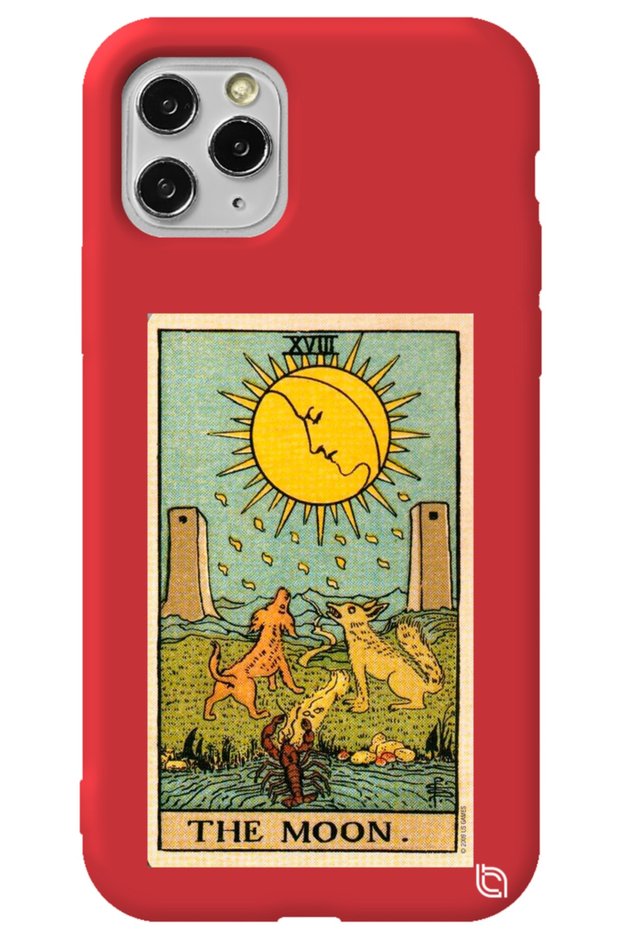 iPhone 11 Pro Max Red Premium Velvet Inside Tarot Moon Patterned Silicone Phone Case