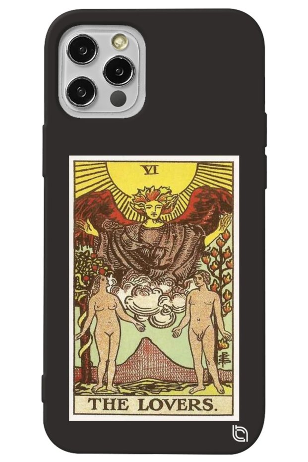 iPhone 13 Pro Max Black Premium Velvet Inside Tarot Lovers Patterned Silicone Phone Case